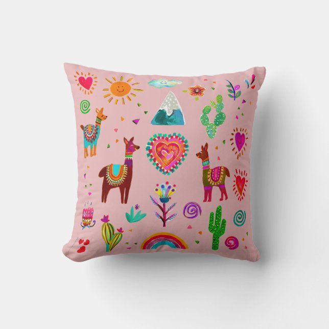 Lycklig Llamas & Hearts Anpassade Dekorativ kudde (Framsida)