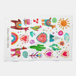 Lycklig Llamas & Hearts Anpassade Kitchen Towels Kökshandduk