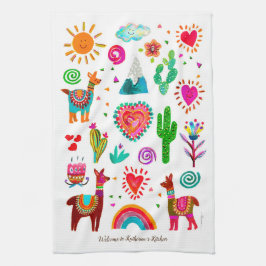 Lycklig Llamas & Hearts Anpassade Kitchen Towels Kökshandduk