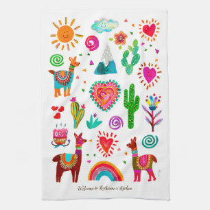 Lycklig Llamas & Hearts Anpassade Kitchen Towels Kökshandduk