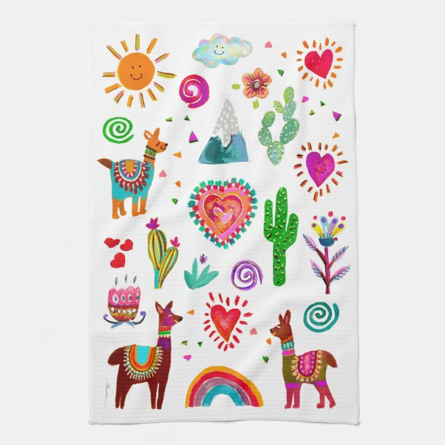 Lycklig Llamas & Hearts Simple Kitchen Towels Kökshandduk (Vertikal)