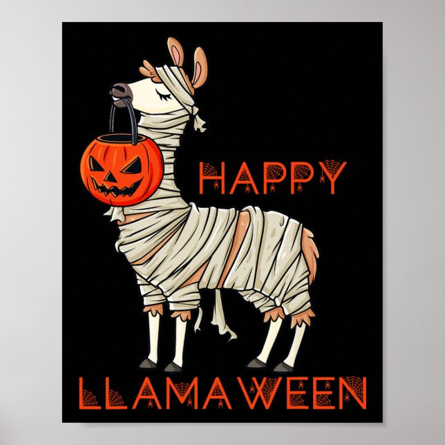 Lycklig Llamaween Roligt Halloween Llama Girls Boy Poster (Framsidan)