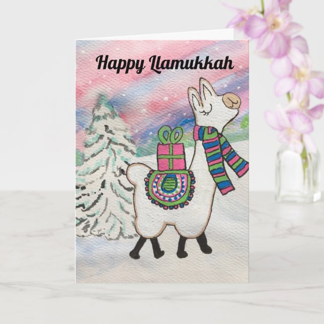 Lycklig Llamukkah Hanukkah Helgdag Kort (Orkide)