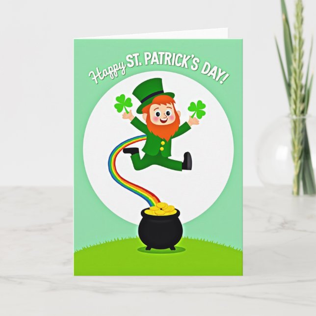 Lycklig Lucky Leprechaun-dags gratulationskort Kort (Framsida)