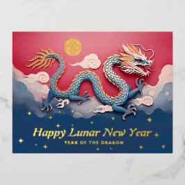 Lycklig Lunar New Year Dragon Foil Helgdag-vykort