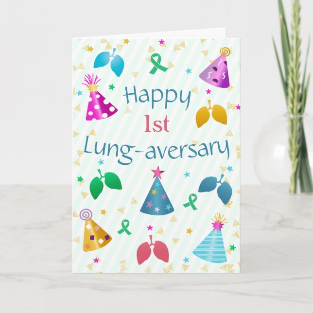 Lycklig Lung-aversary Grön Randig Specialdesignad Kort (Framsida)