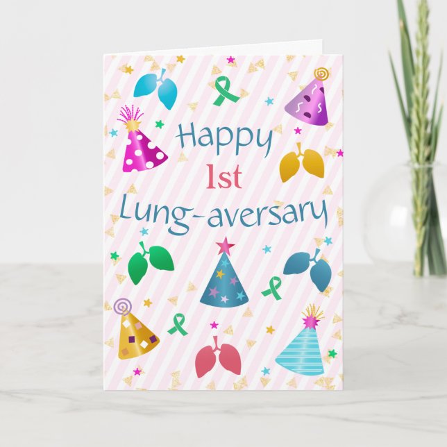 Lycklig Lung-aversary Rosa Rand Anpassningsbar Kort (Framsida)