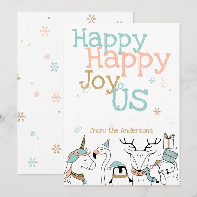 Lycklig Lycklig Joy Os Tecknad Kriter Jul Inbjudningar (Fram/baksida)