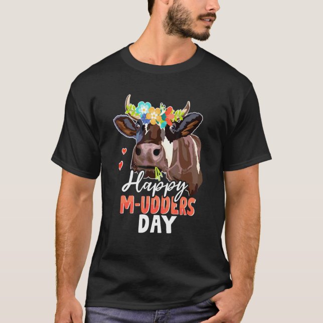 Lycklig M Udders Day Cow Heifer Farmer Mors dag T Shirt (Framsida)