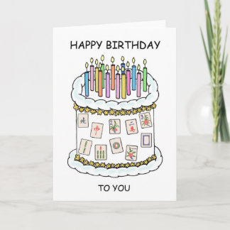 Lycklig Mahjong Birthday Cake and Candles Kort