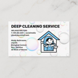Lycklig Maid Städning Logotyp Bubbles Visitkort