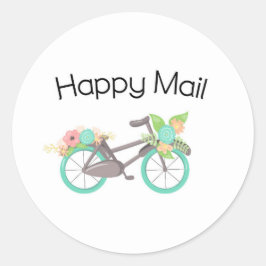Lycklig Mail Sticker - blommigtens cykel!!! Runt Klistermärke