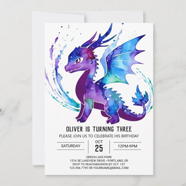 Lycklig Majestic Dragon Digital Boy Birthday Inbjudningar (Framsida)
