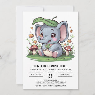 Lycklig Majestic Elephant Digital Birthday Inbjudningar
