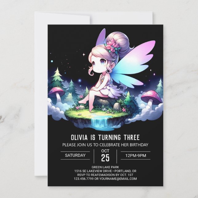 Lycklig Majestic Fairy Birthday Inbjudningar (Framsida)