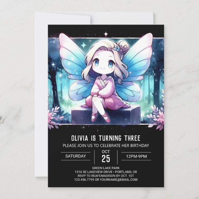 Lycklig Majestic Fairy Birthday Inbjudningar (Framsida)