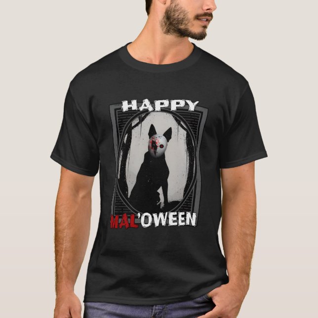 Lycklig Mal'Oween - Belgiska Malinois Scary Mask H T Shirt (Framsida)