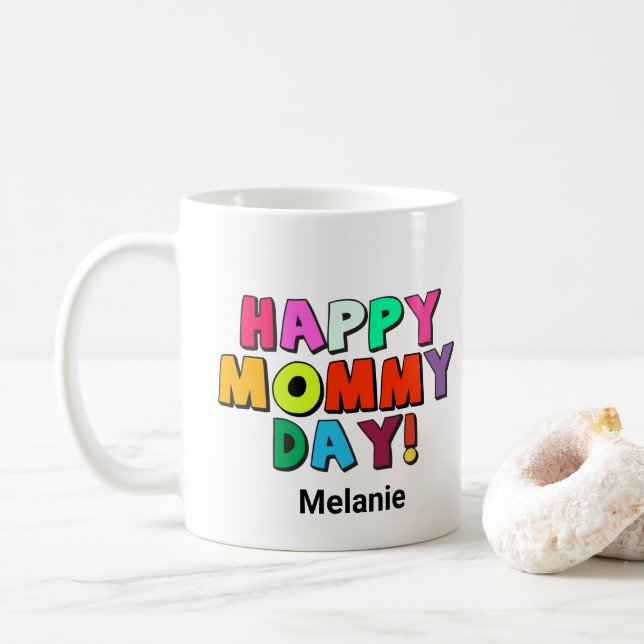 Lycklig Mamma Dag - notering Första Namn Kaffemugg (Med munk)