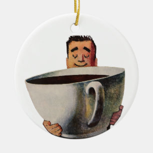 Lycklig man för vintage som dricker den jätte- julgransprydnad keramik
