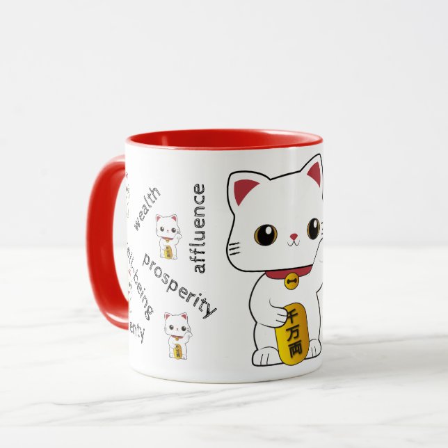 Lycklig Maneki-neko Katt Mugg (Framsida vänster)