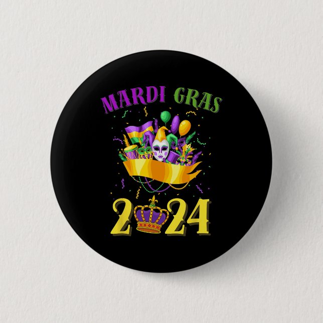 Lycklig Mardi Gras 2024 Tee Carnival Mardi Gras 20 Knapp (Framsida)