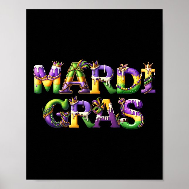 Lycklig Mardi Gras 2025 New Orleans Fleur De Lis M Poster (Framsidan)