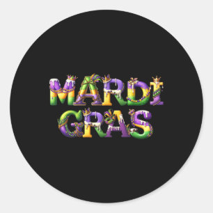 Lycklig Mardi Gras 2025 New Orleans Fleur De Lis M Runt Klistermärke