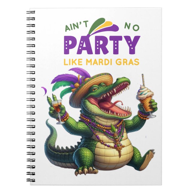Lycklig Mardi Gras Alligator Anteckningsbok (Framsidan)