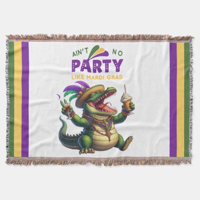 Lycklig Mardi Gras Alligator Filt (Framsidan)