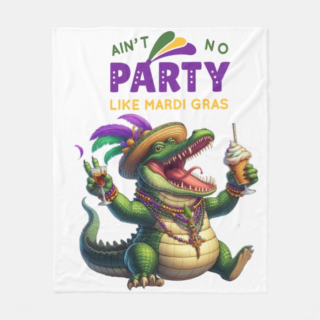 Lycklig Mardi Gras Alligator Fleecefilt (Framsidan)