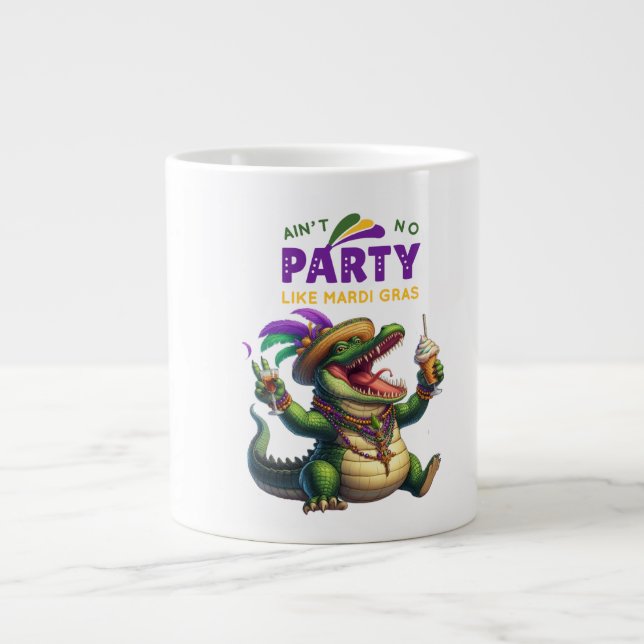 Lycklig Mardi Gras Alligator Jumbo Mugg (Framsidan)