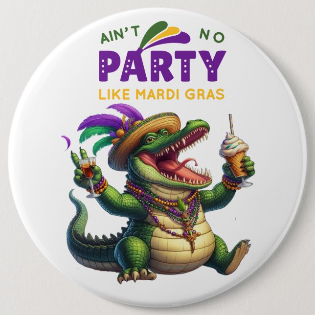 Lycklig Mardi Gras Alligator Knapp (Framsida)