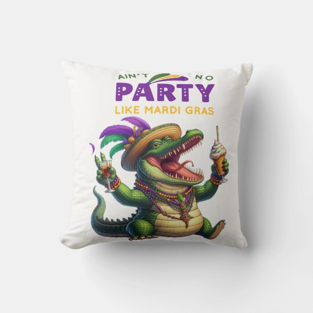 Lycklig Mardi Gras Alligator Kudde (Framsida)