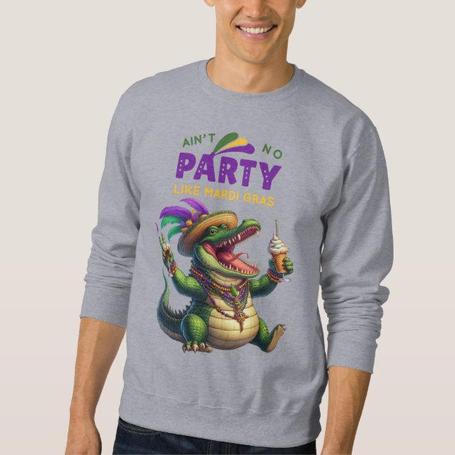 Lycklig Mardi Gras Alligator Lång Ärmad Tröja (Framsida)