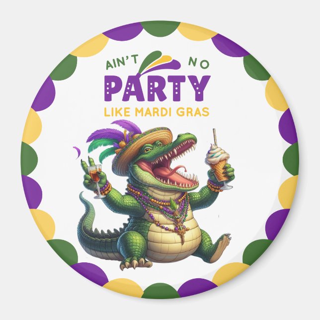 Lycklig Mardi Gras Alligator Magnet (Framsidan)