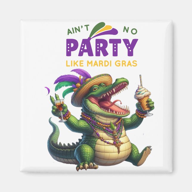 Lycklig Mardi Gras Alligator Magnet (Framsidan)