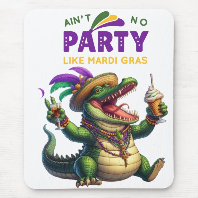 Lycklig Mardi Gras Alligator Musmatta (Framsidan)