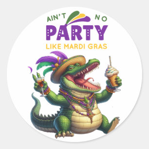 Lycklig Mardi Gras Alligator Runt Klistermärke
