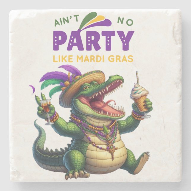 Lycklig Mardi Gras Alligator Stenunderlägg (Framsidan)