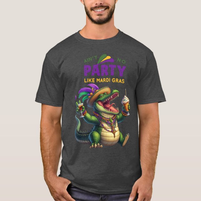 Lycklig Mardi Gras Alligator T Shirt (Framsida)