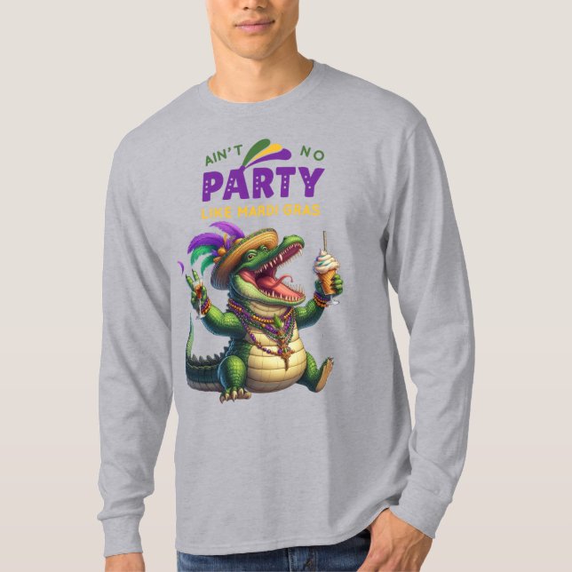 Lycklig Mardi Gras Alligator T Shirt (Framsida)