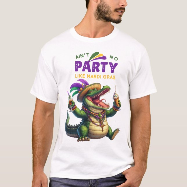 Lycklig Mardi Gras Alligator T Shirt (Framsida)