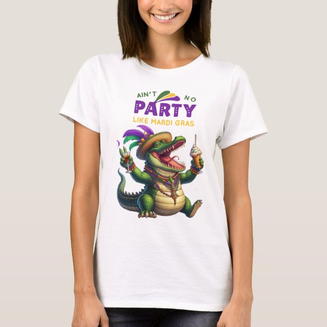 Lycklig Mardi Gras Alligator T Shirt (Framsida)
