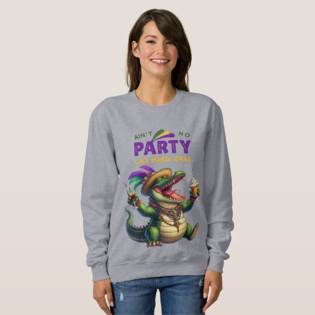 Lycklig Mardi Gras Alligator T Shirt (Hel framsida)