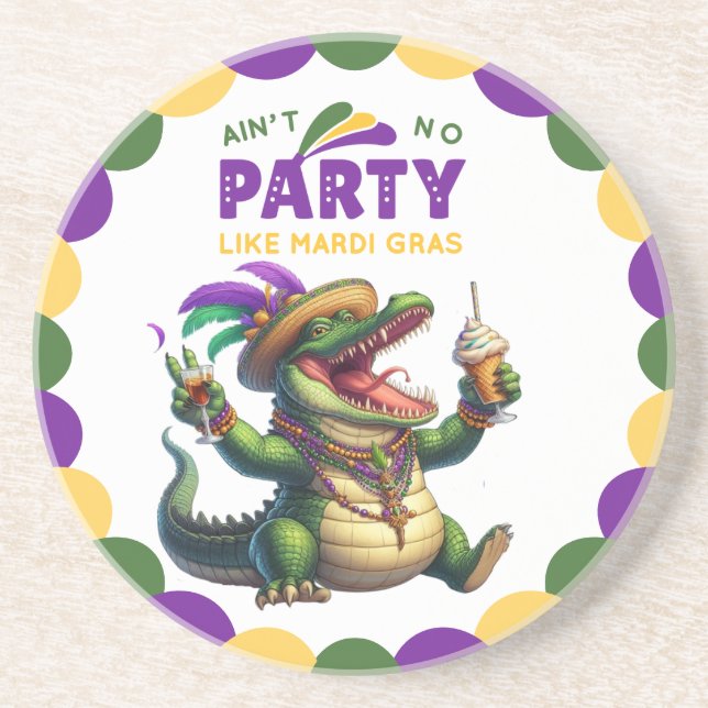 Lycklig Mardi Gras Alligator Underlägg (Framsidan)
