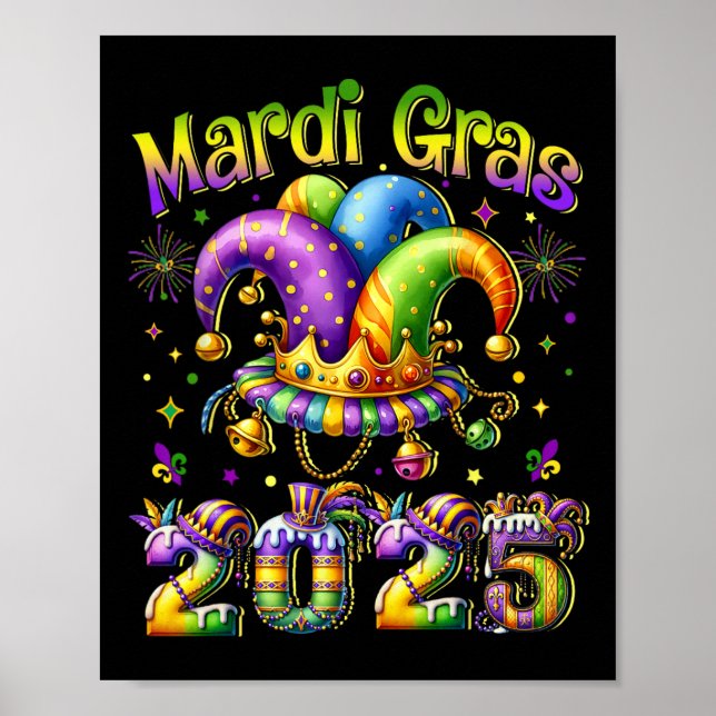 Lycklig Mardi Gras Carnival 2025 Mardi Gras Jester Poster (Framsidan)