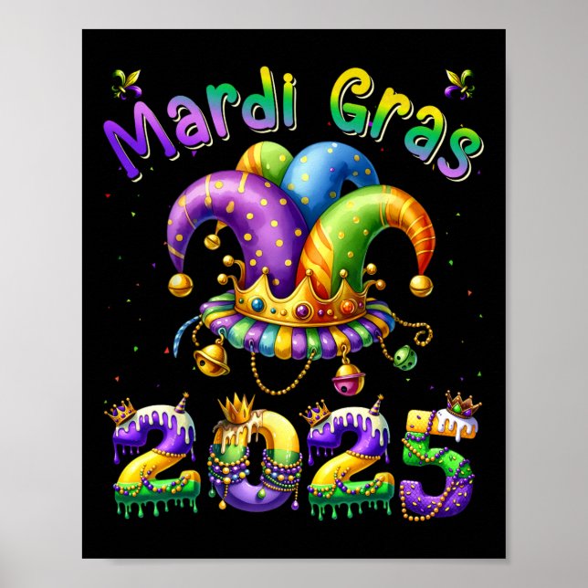 Lycklig Mardi Gras Carnival Mardi Gras 2025 Jester Poster (Framsidan)