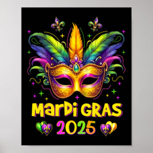 Lycklig Mardi Gras Carnival Mardi Gras Mask 2025 J Poster