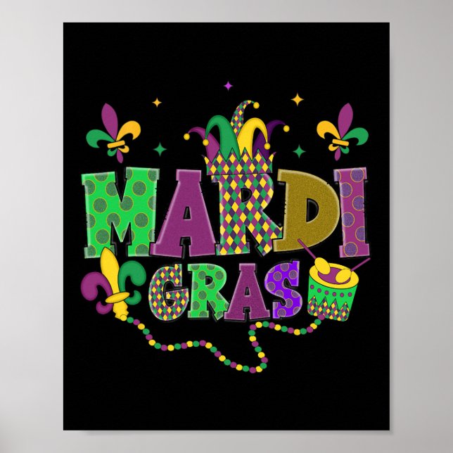 Lycklig Mardi Gras Carnival Tjock tisdag Fleur De  Poster (Framsidan)