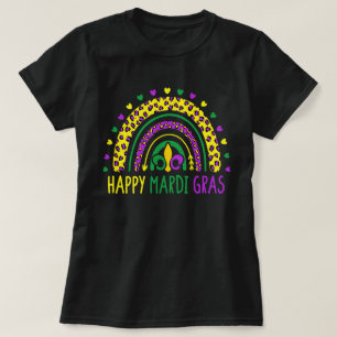 Lycklig Mardi Gras Cute Leopard Rainbow T Shirt